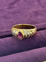 Vintage & Occasion Geelgouden ring met robijn en briljant  - maat 17