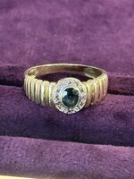 Vintage & Occasion Geelgouden 14k ring met briljant en saffier - maat 18.5