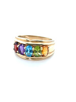 Vintage & Occasion Geelgouden ring met multicolor steentjes - maat 19