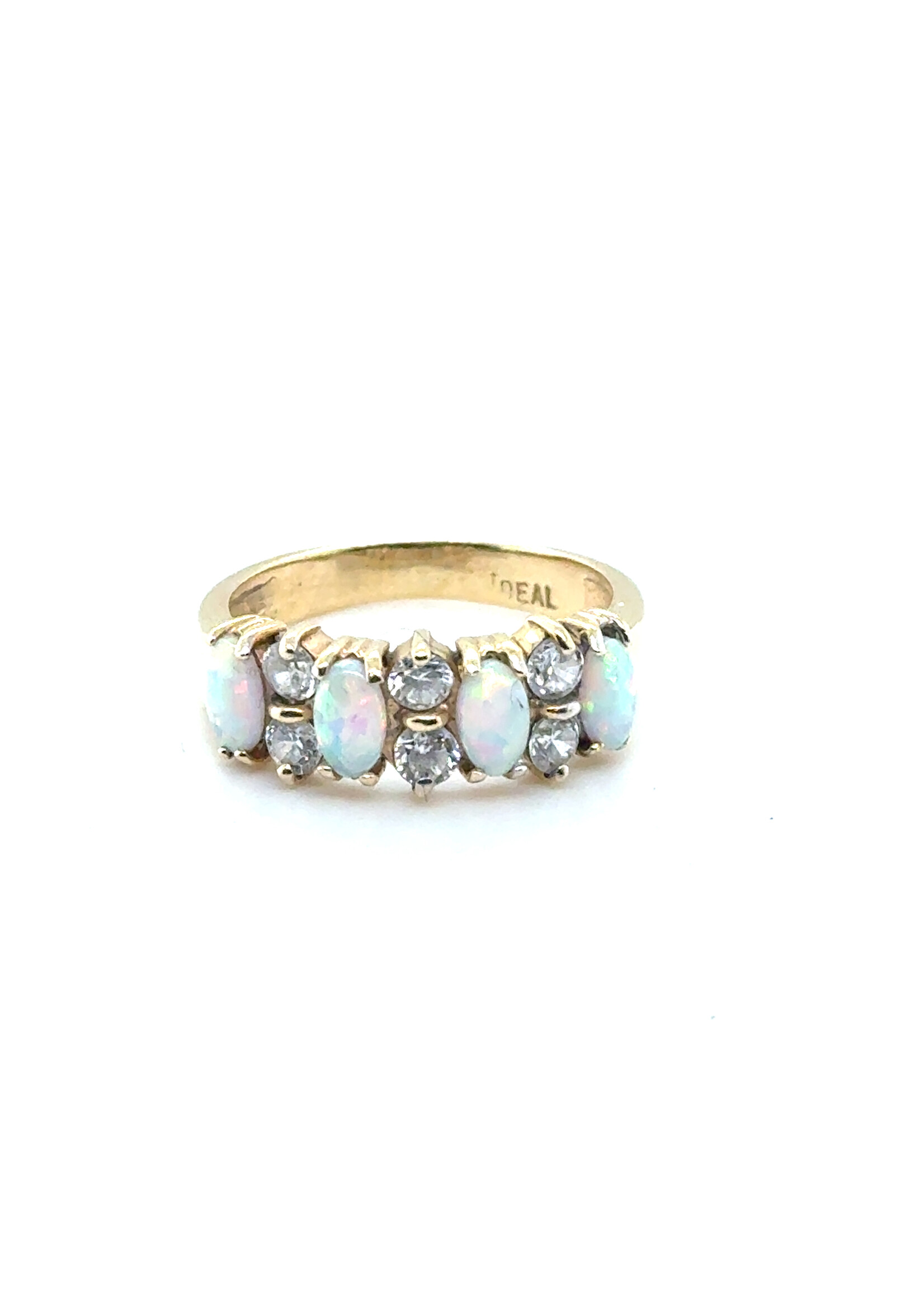 Vintage & Occasion Geelgouden ring met opaal en zirkonia - maat 17.5