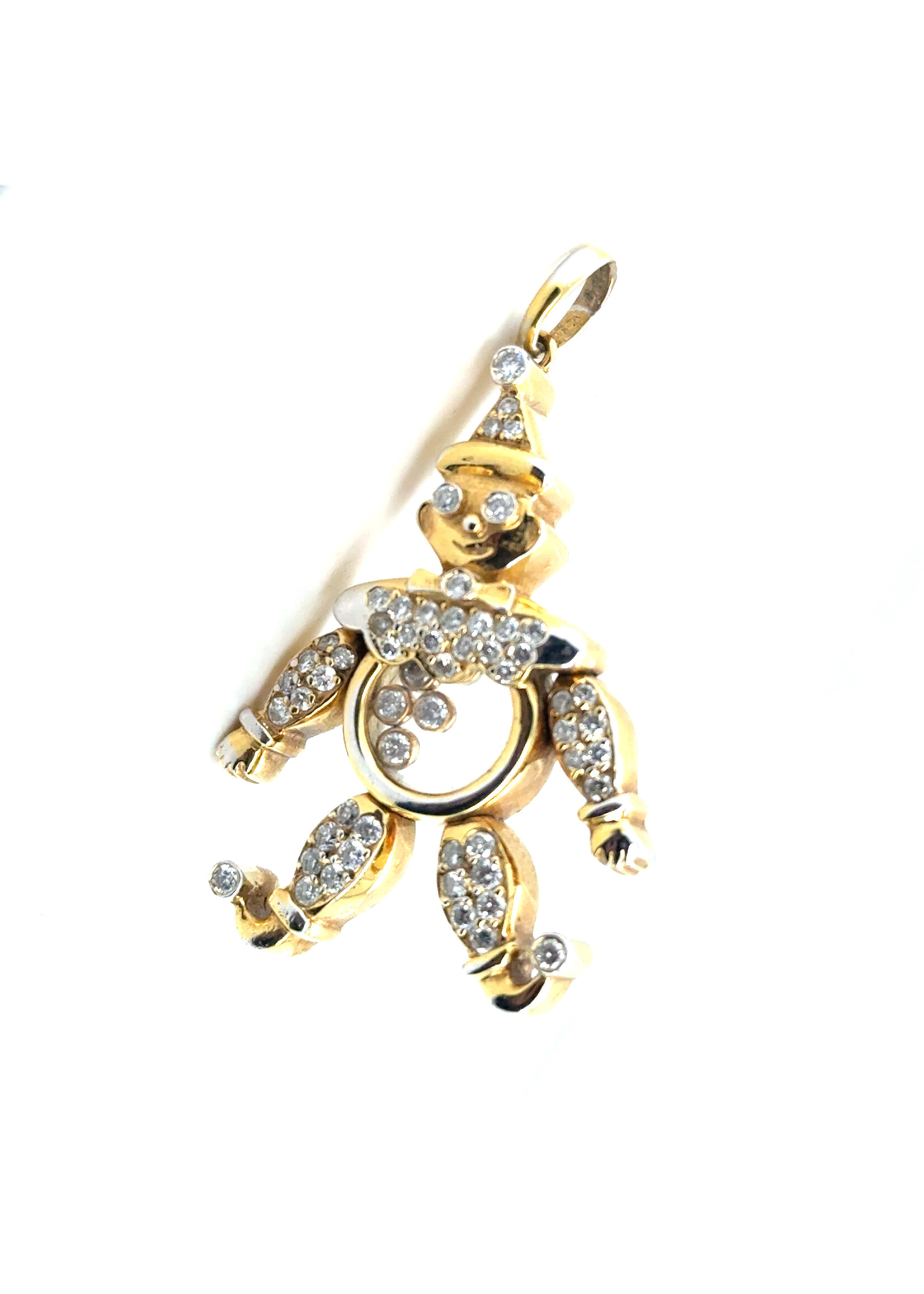 Vintage & Occasion Geelgouden 18k  hanger clown met zwevende briljant en briljanten bezet