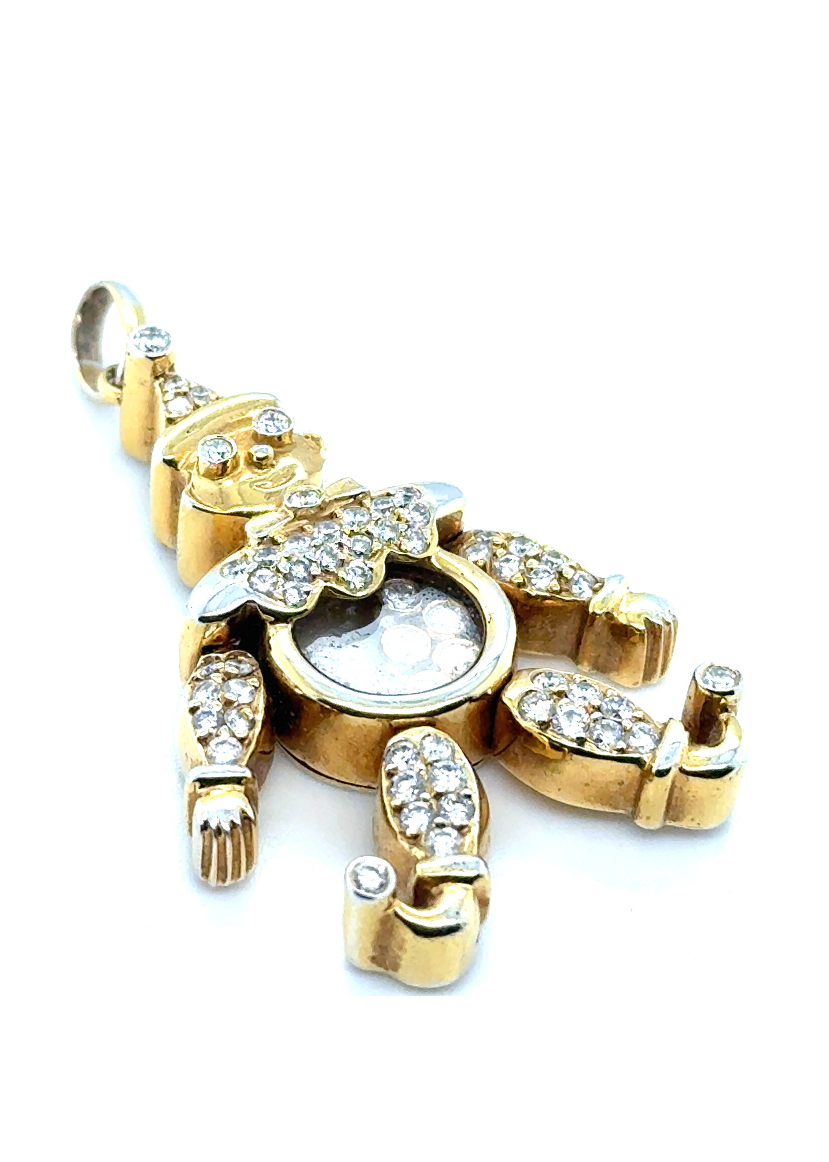 Vintage & Occasion Geelgouden 18k  hanger clown met zwevende briljant en briljanten bezet