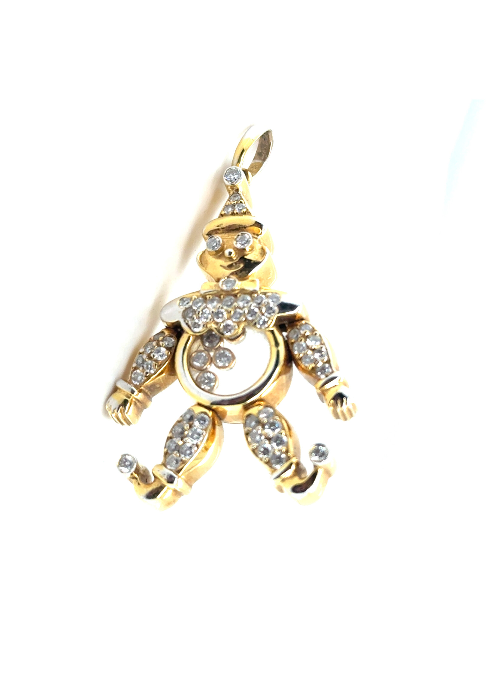Vintage & Occasion Geelgouden 18k  hanger clown met zwevende briljant en briljanten bezet