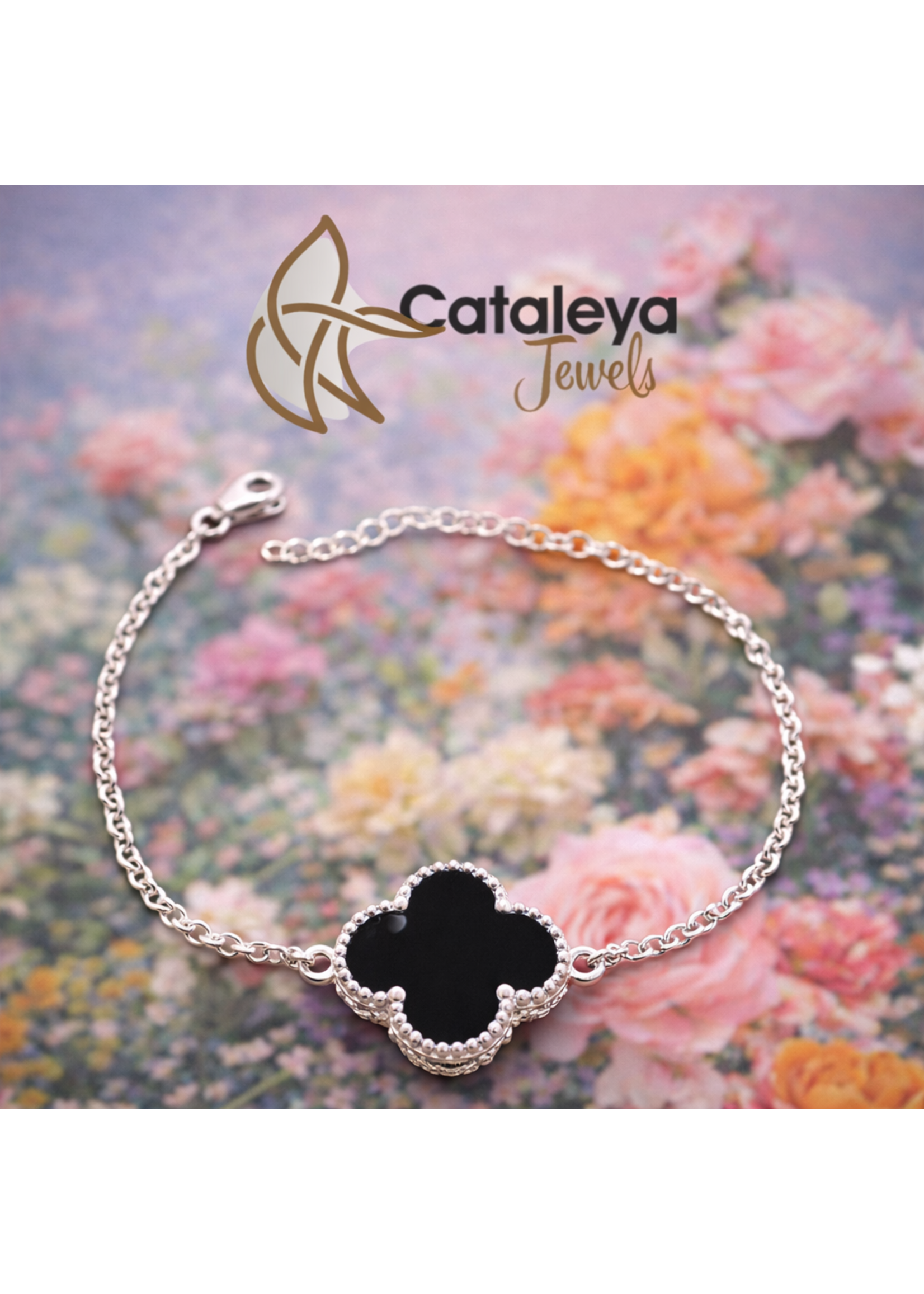 Cataleya jewels Zilveren armband met klaver van geluk