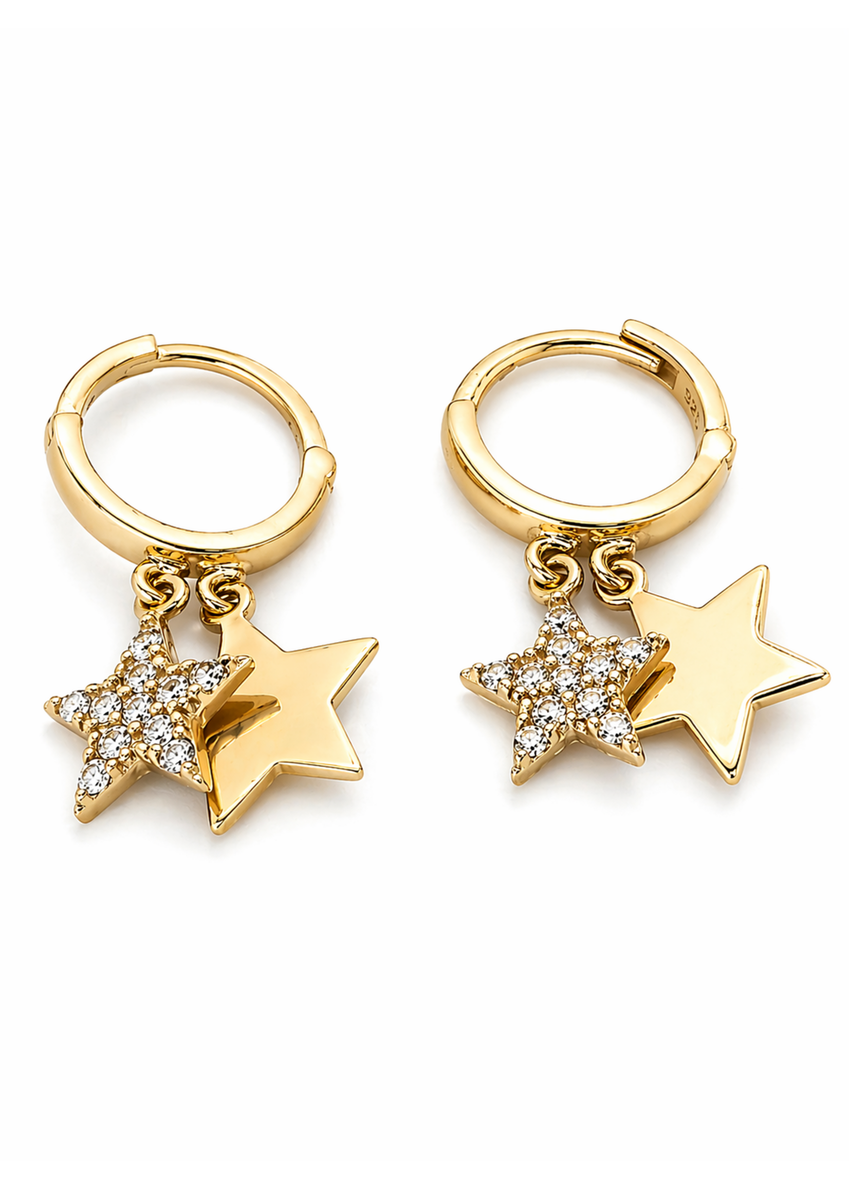 Vintage & Occasion 14 karaat geelgouden creolen met sterren en zirkonia
