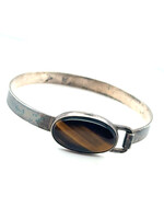 Vintage & Occasion Zilveren vintage  bangle met tijgeroog