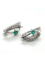 Vintage & Occasion Zilveren oorbellen met zirkonia en smaragd