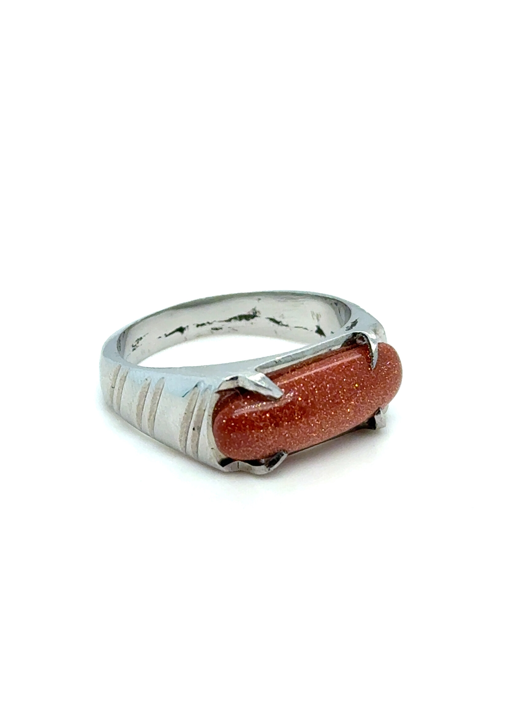 Vintage & Occasion Zilveren vintage zegelring met goudsteen - maat 18