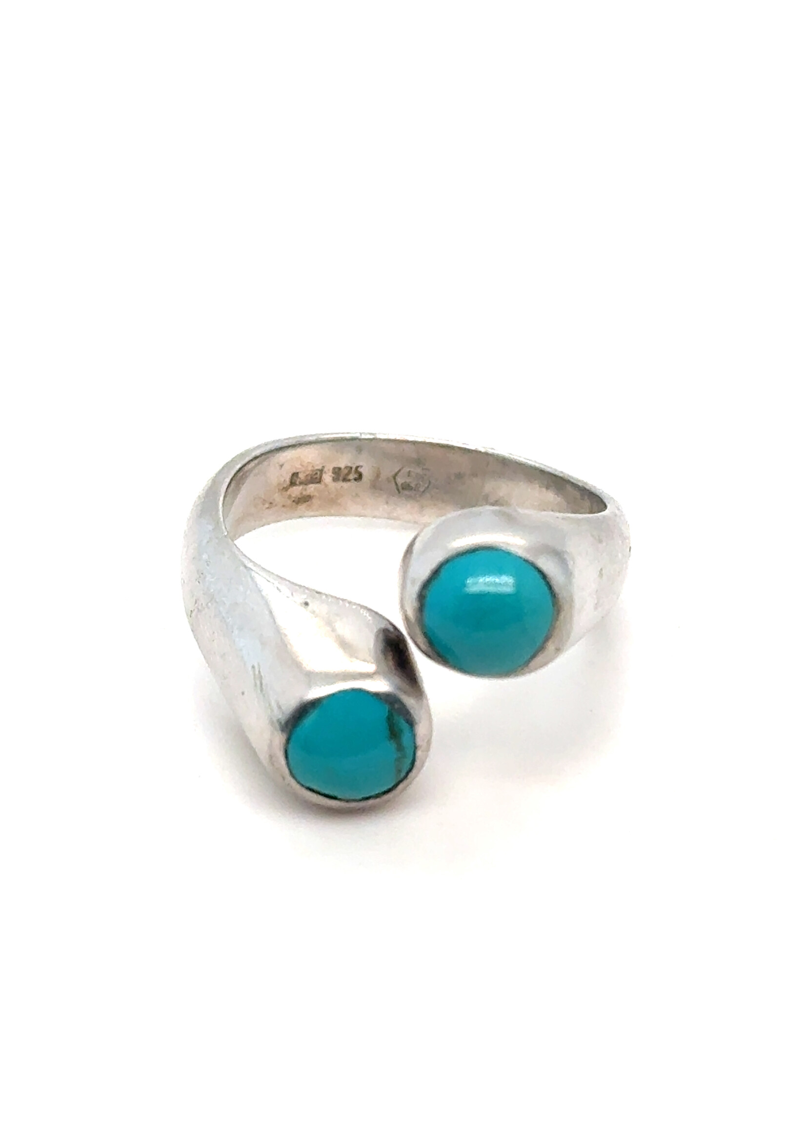Vintage & Occasion Zilveren vintage slag ring met turkoois - maat 16.5