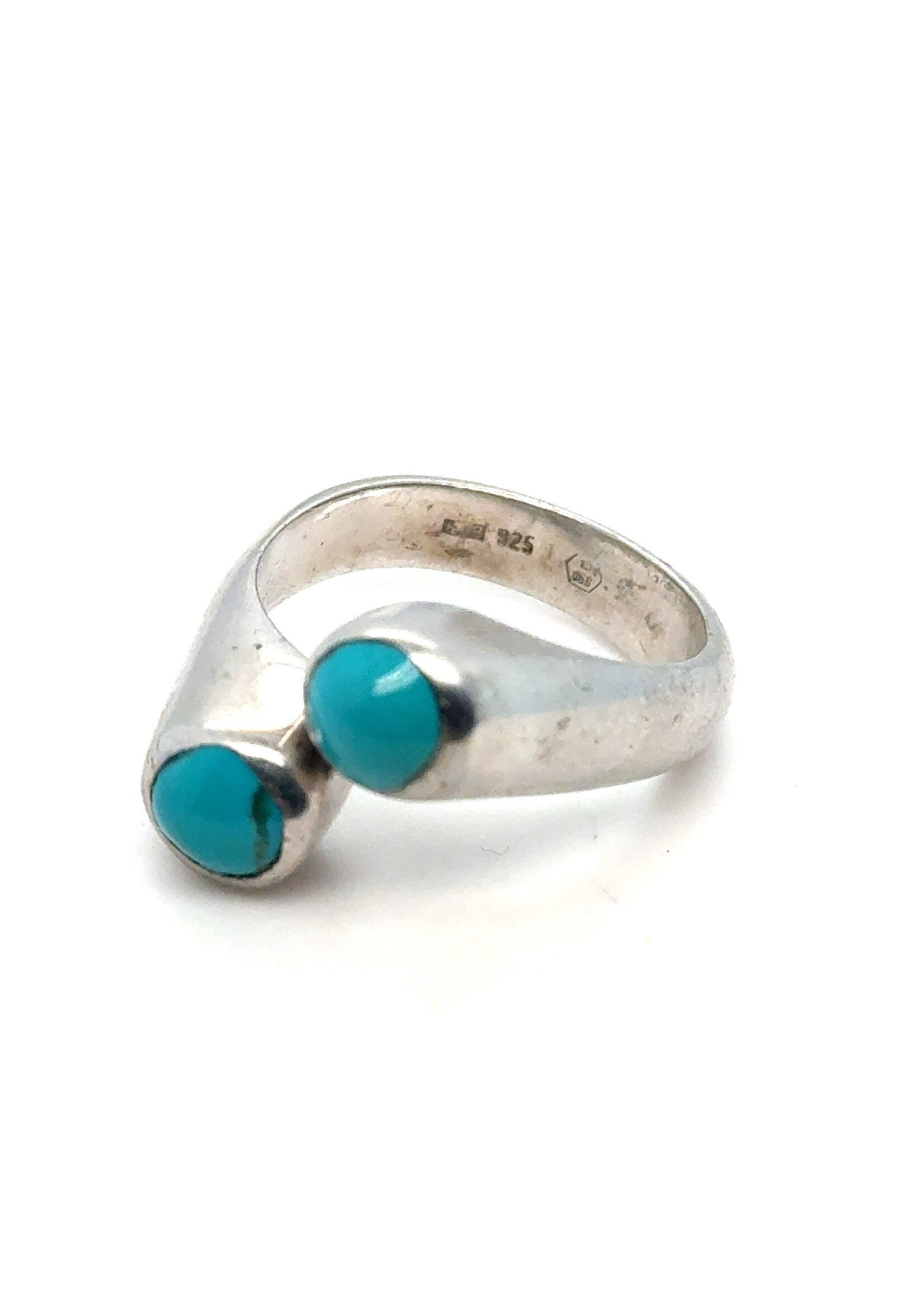 Vintage & Occasion Zilveren vintage slag ring met turkoois - maat 16.5