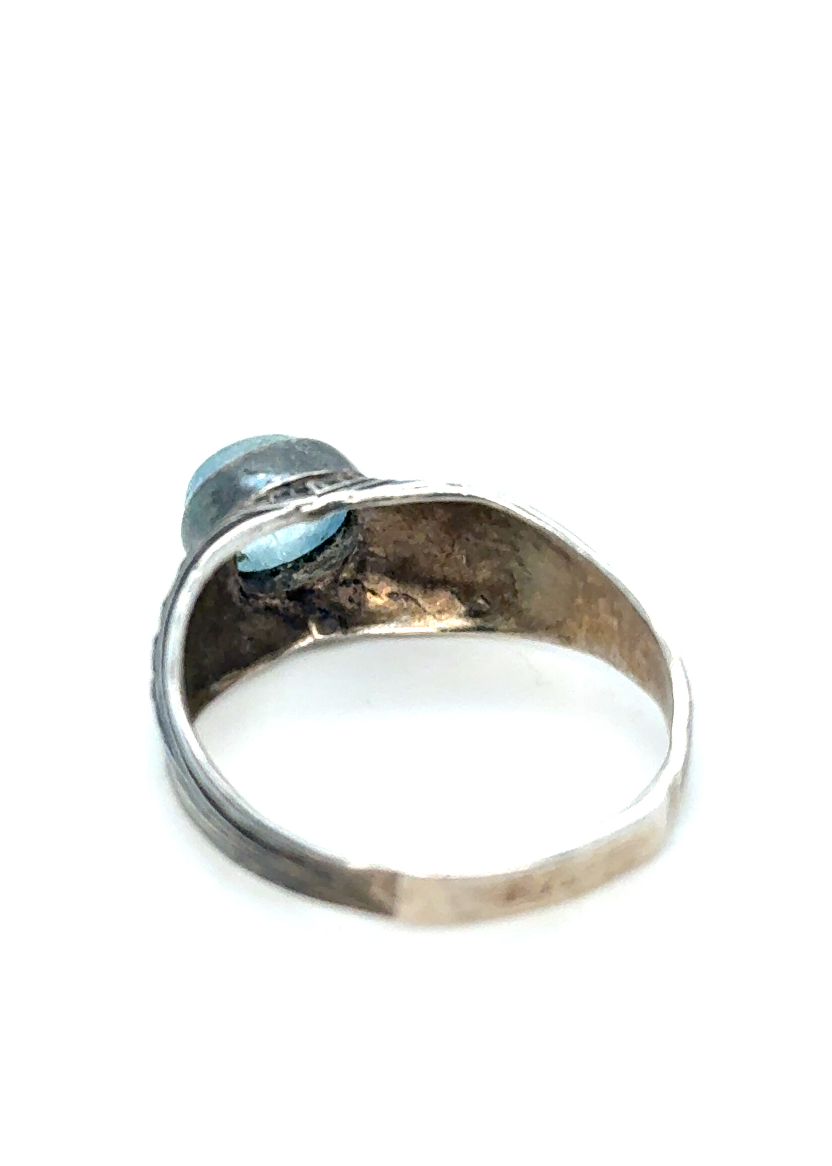 Vintage & Occasion Zilveren vintage ring met blauwe aquamarijn edelsteen - maat 19