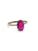 Vintage & Occasion Zilveren vintage  ring met roze gefacetteerde edelsteen - maat 15.75
