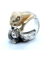 Vintage & Occasion Unieke zilveren  ring met twee panters - maat 16.5 double trouble ring