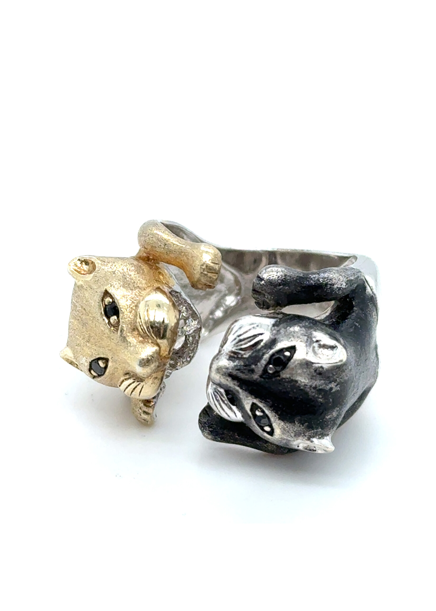 Vintage & Occasion Unieke zilveren  ring met twee panters - maat 16.5 double trouble ring
