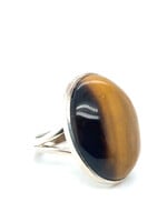 Vintage & Occasion Zilveren Ring met grote tijgeroog - maat 17