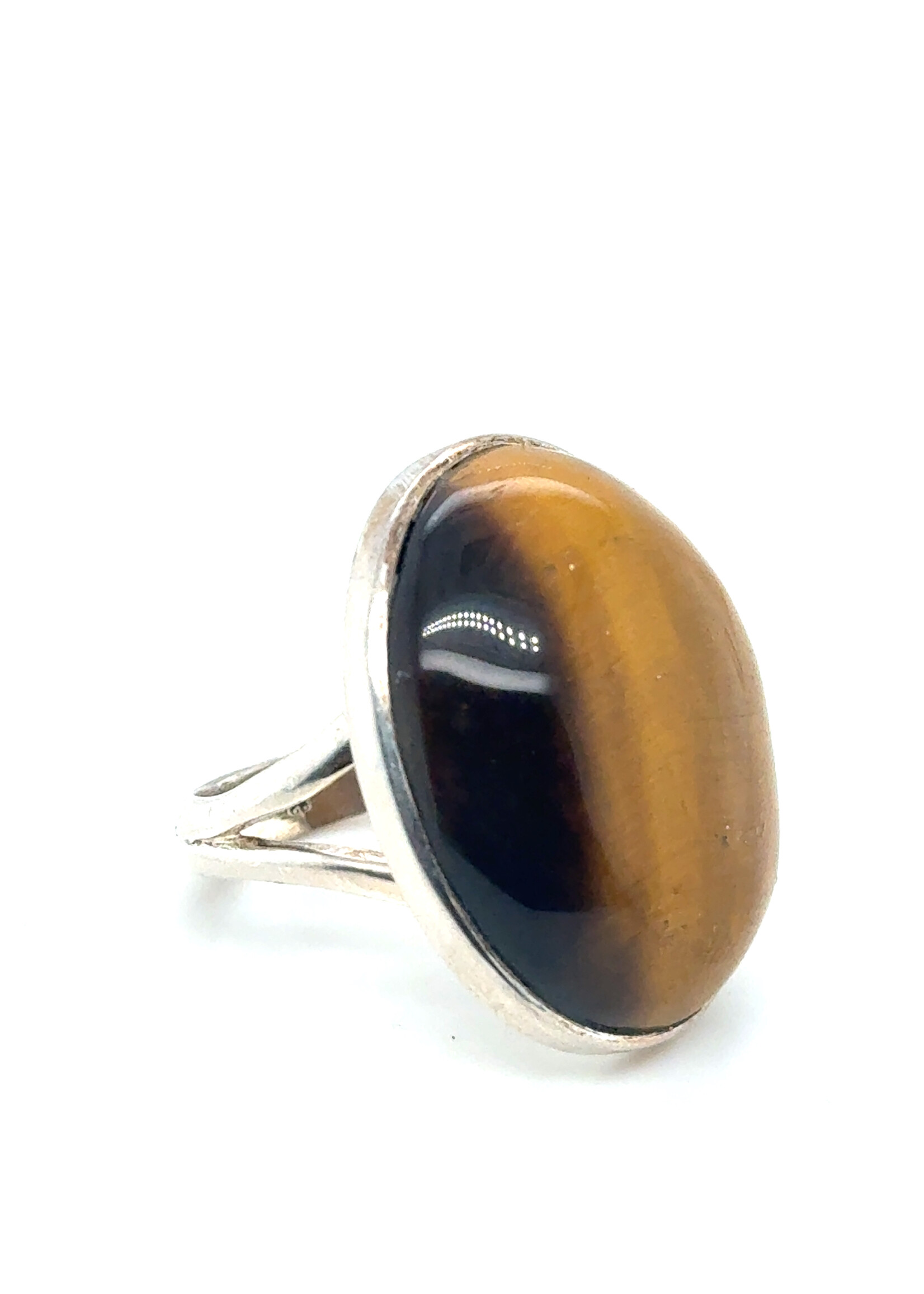 Vintage & Occasion Zilveren Ring met grote tijgeroog - maat 17