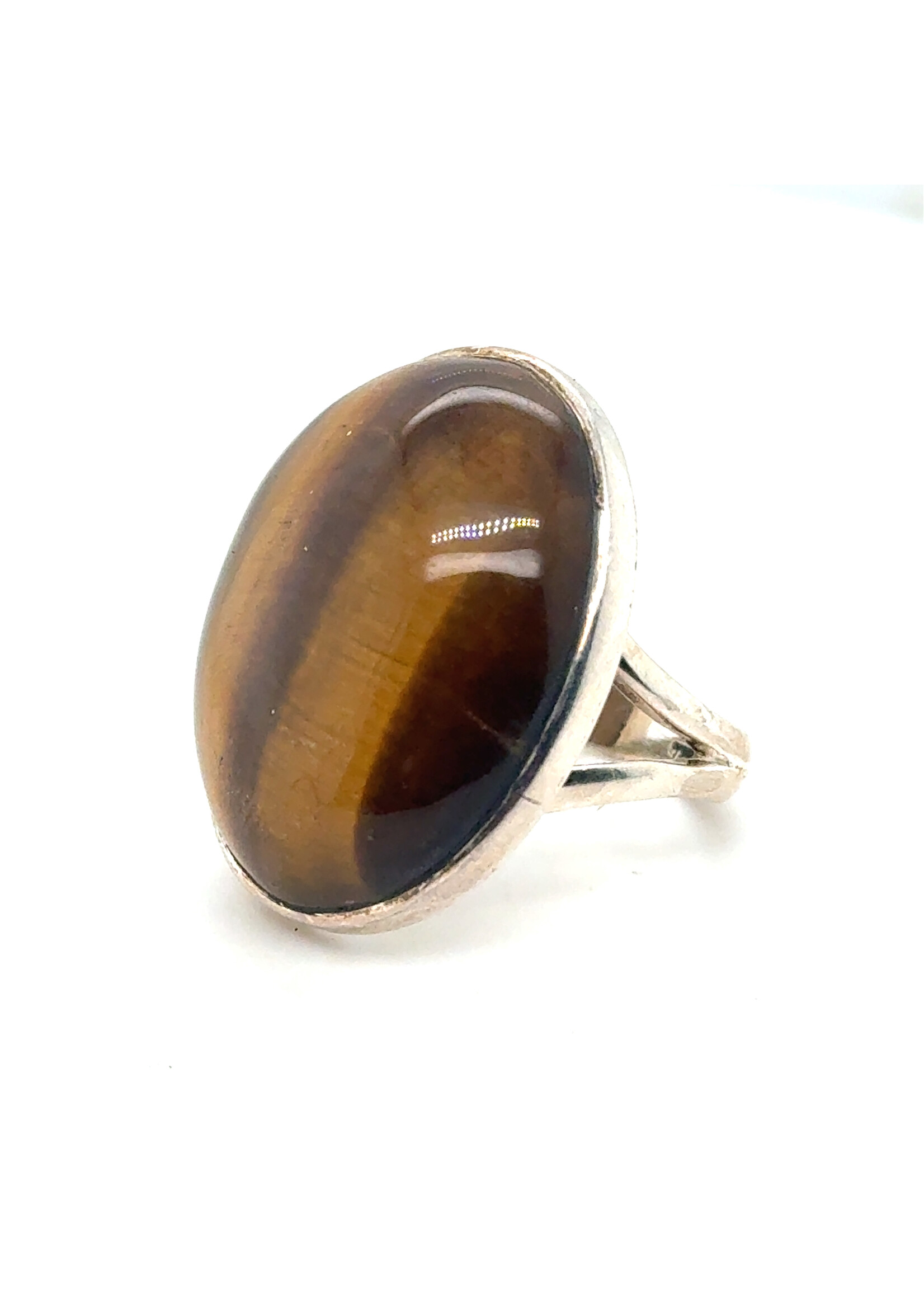 Vintage & Occasion Zilveren Ring met grote tijgeroog - maat 17