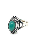 Vintage & Occasion Zilveren ring met groene chalcedoon - maat 17.5