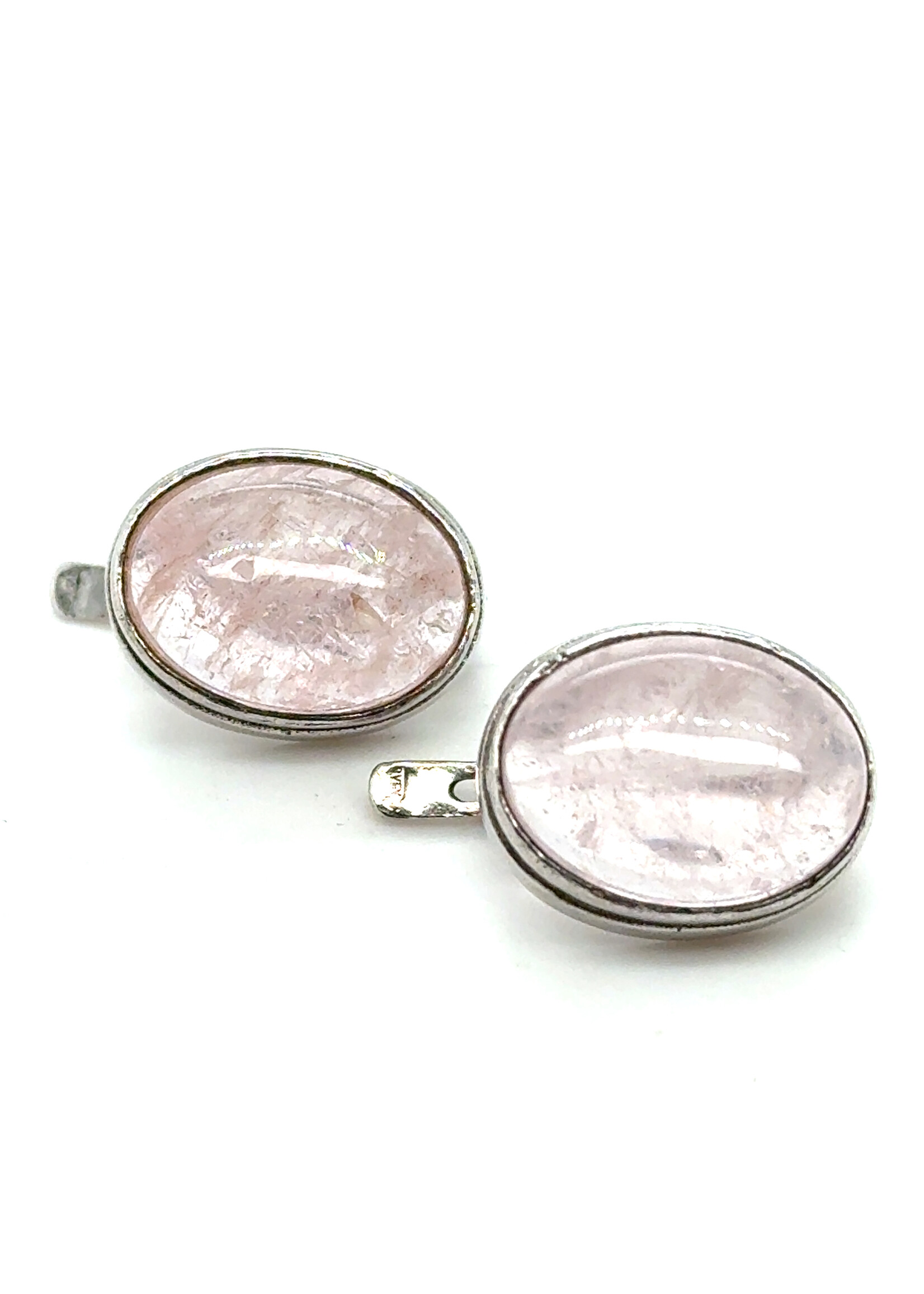 Vintage & Occasion Zilveren oorbellen met roos kwarts