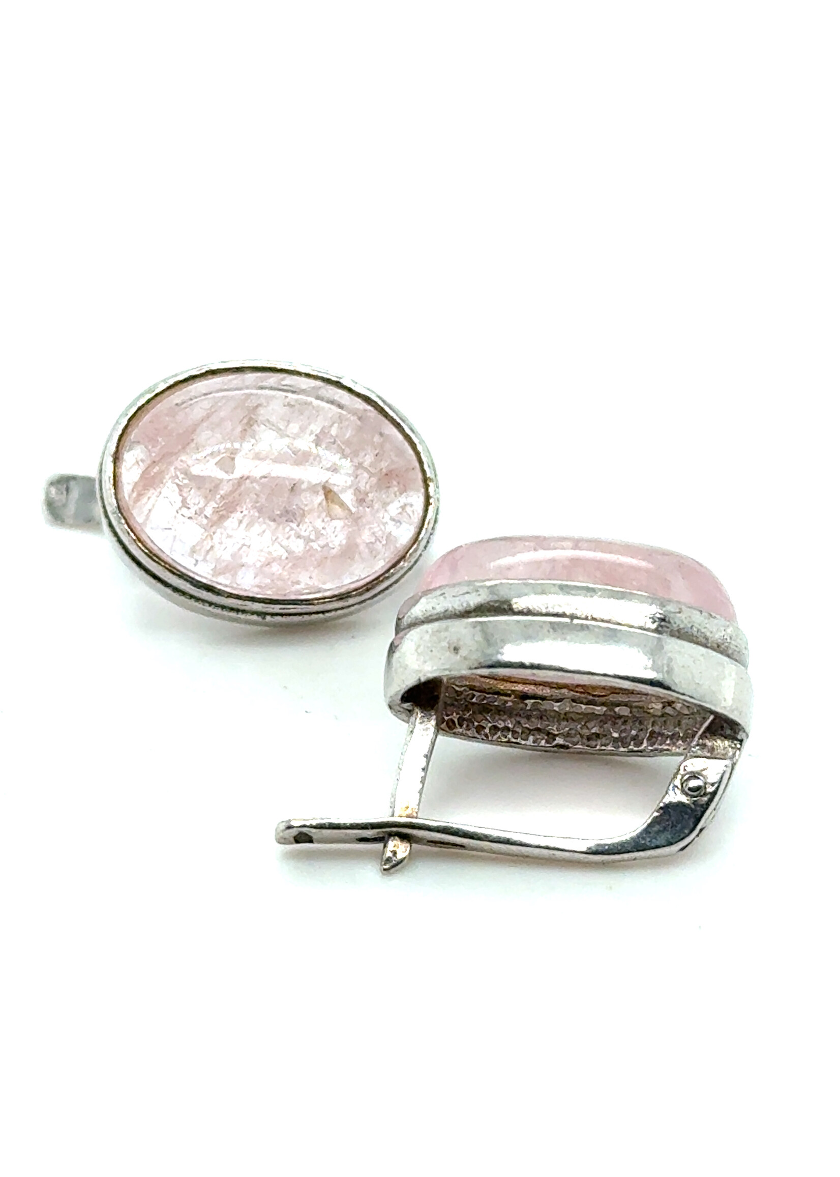 Vintage & Occasion Zilveren oorbellen met roos kwarts