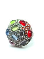 Vintage & Occasion Zilveren ring met diverse kleuren edelstenen - maat 16.5