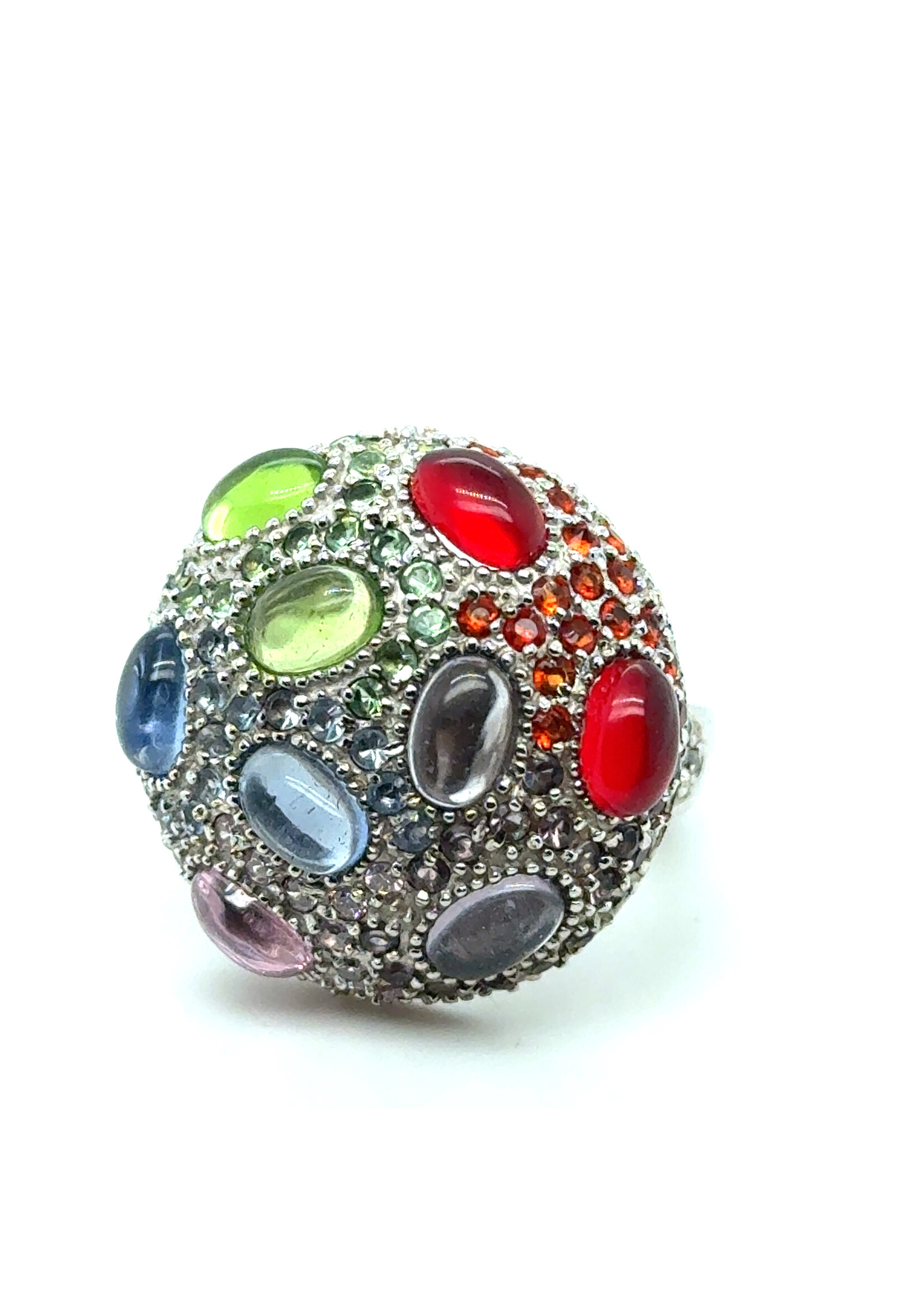 Vintage & Occasion Zilveren ring met diverse kleuren edelstenen - maat 16.5