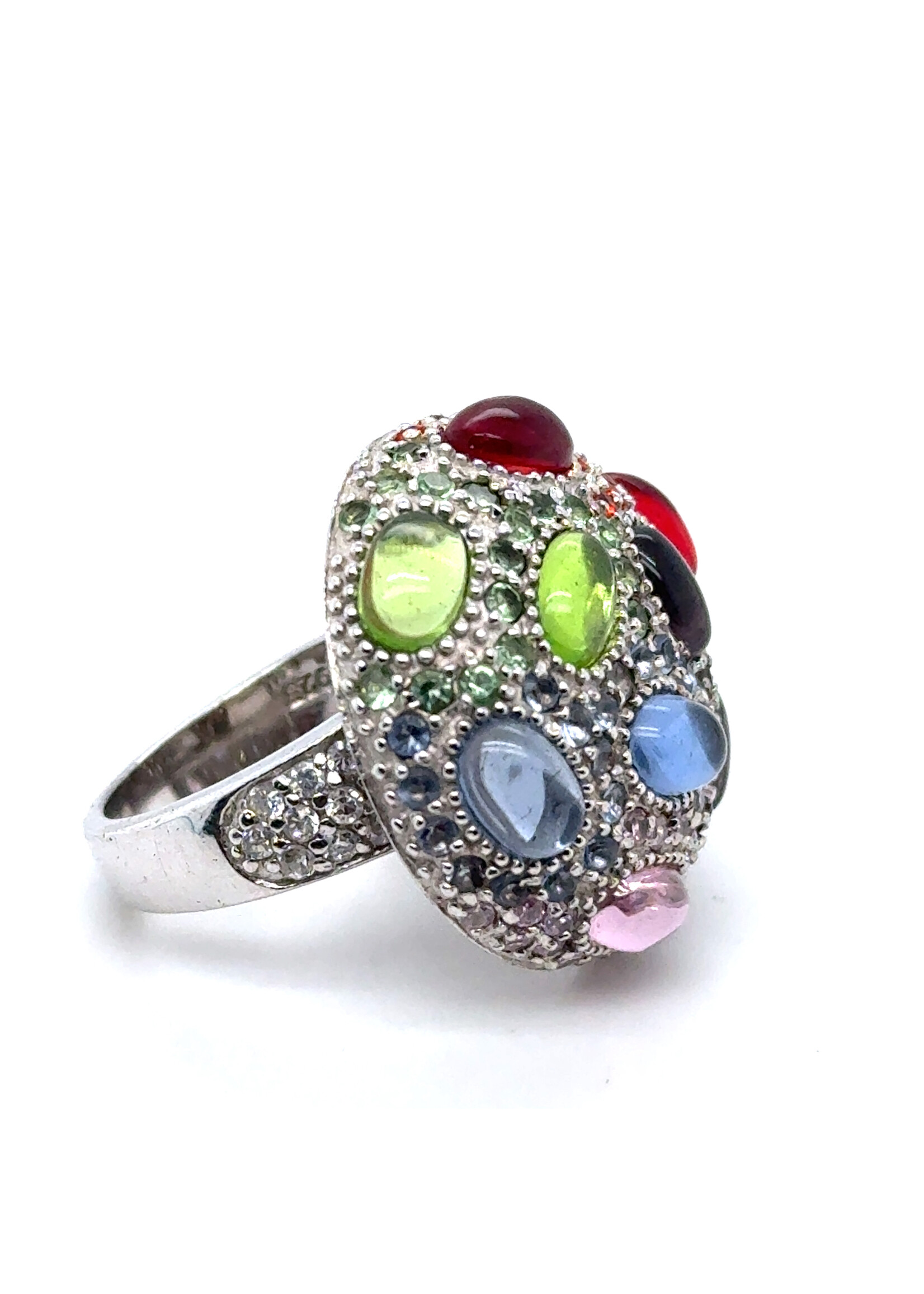 Vintage & Occasion Zilveren ring met diverse kleuren edelstenen - maat 16.5