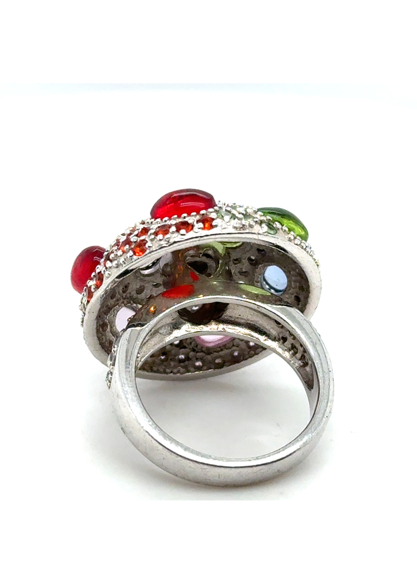 Vintage & Occasion Zilveren ring met diverse kleuren edelstenen - maat 16.5