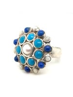 Vintage & Occasion Zilveren statment ring met diverse edelstenen - maat 18.5