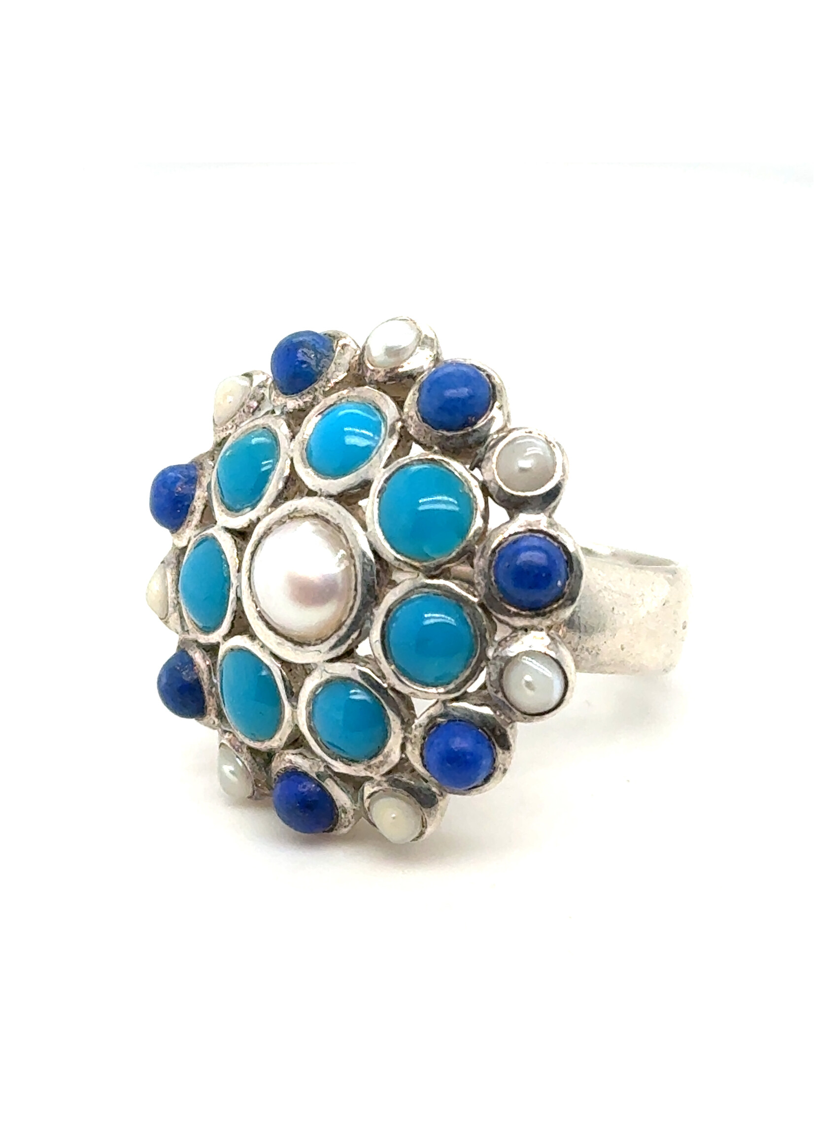 Vintage & Occasion Zilveren statment ring met diverse edelstenen - maat 18.5
