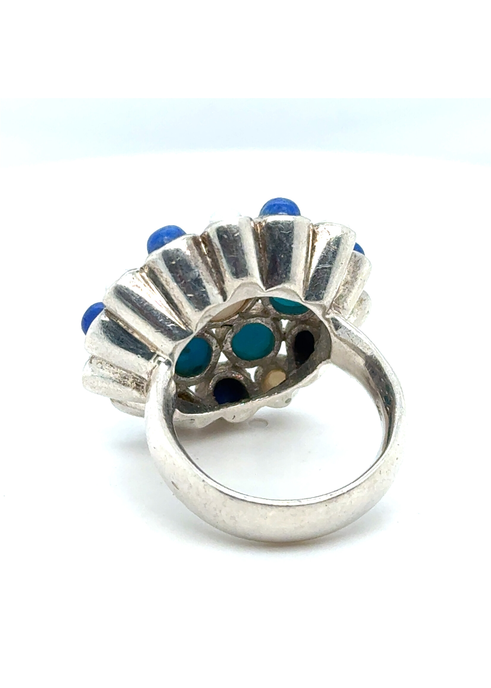 Vintage & Occasion Zilveren statment ring met diverse edelstenen - maat 18.5