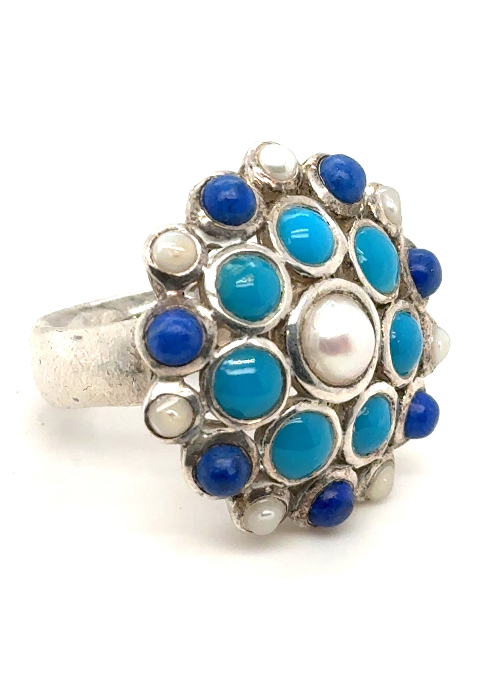 Vintage & Occasion Zilveren statment ring met diverse edelstenen - maat 18.5