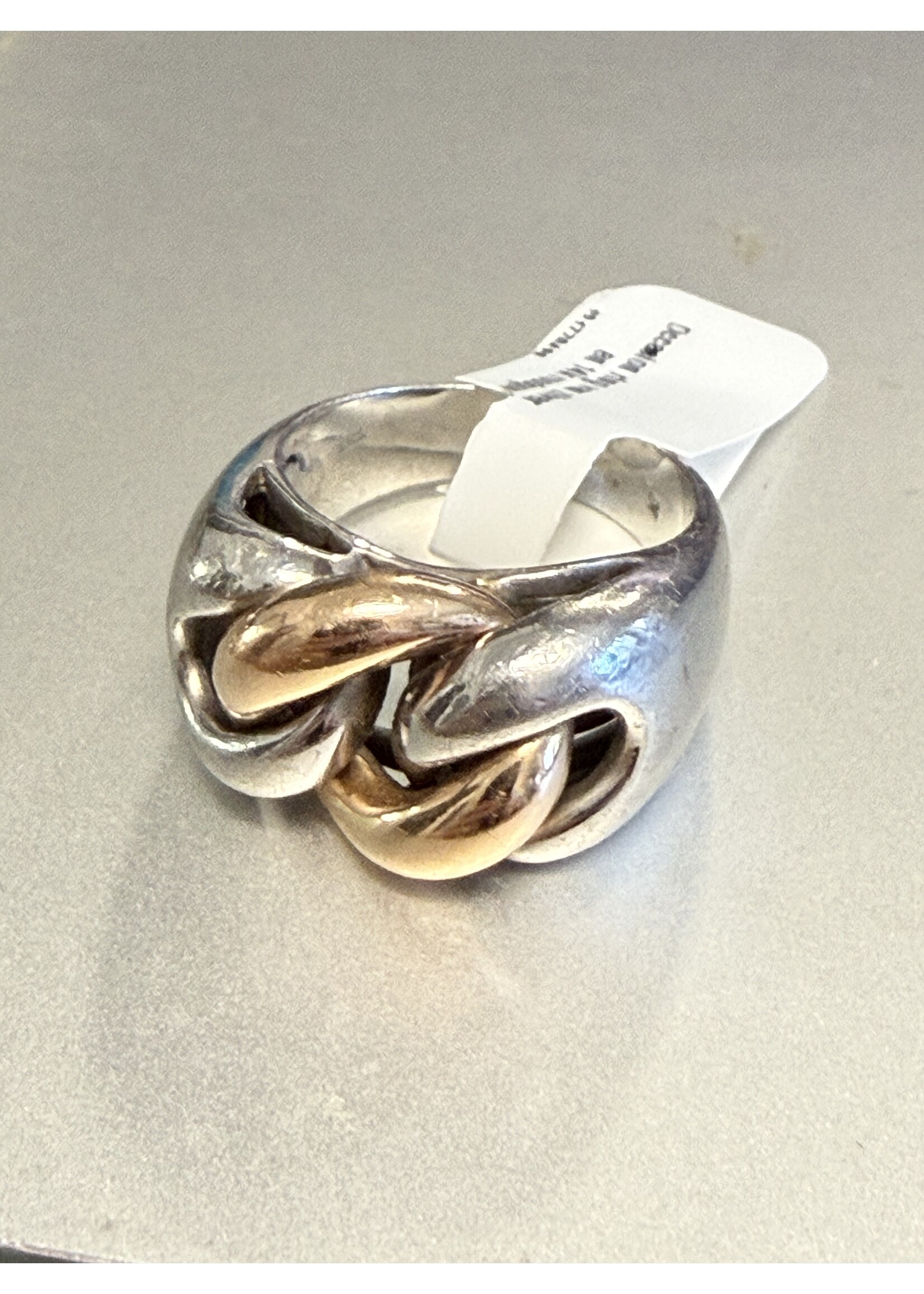 Vintage & Occasion Occasion brede ring van zilver en 14k roodgoud
