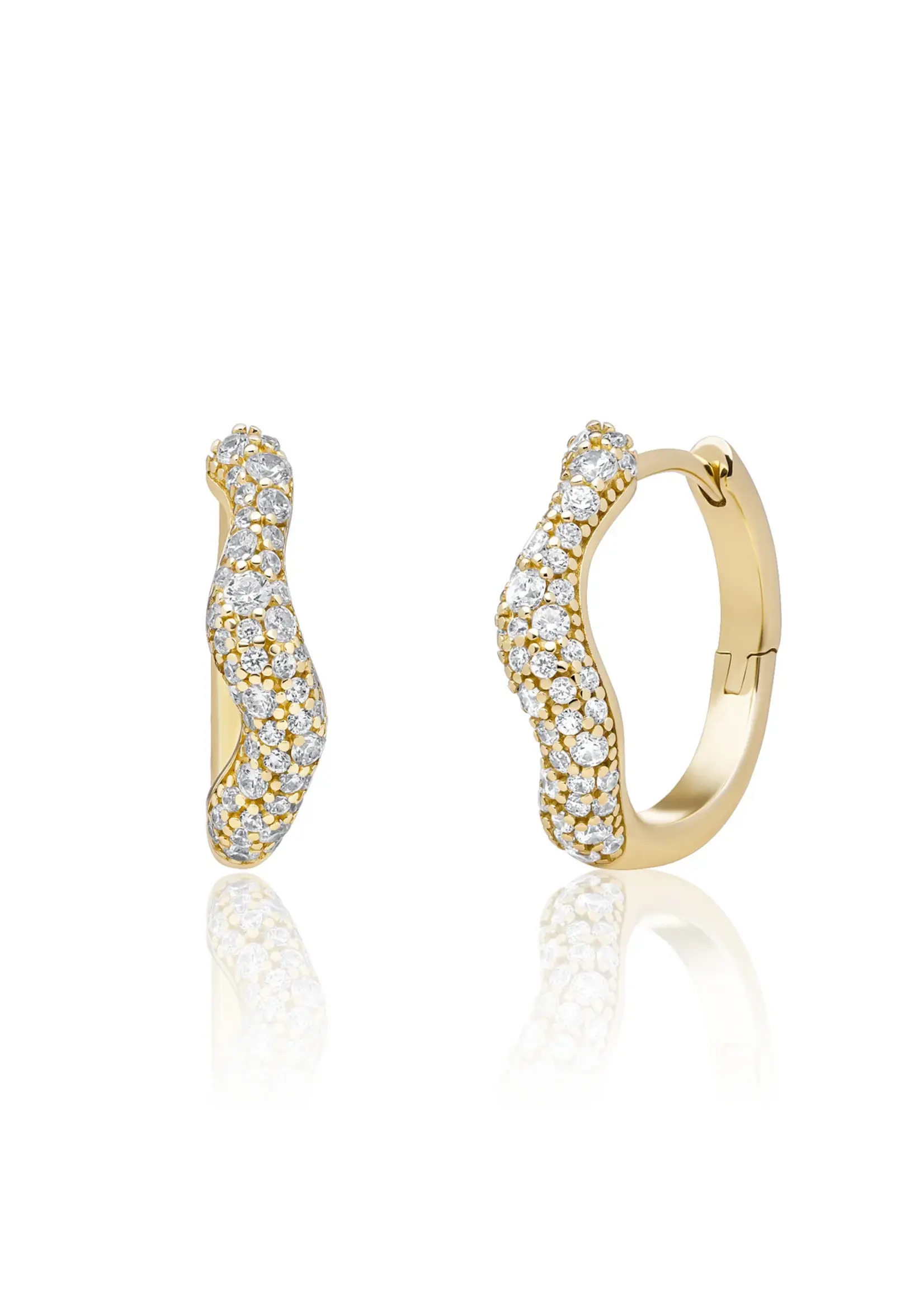Sparkling Jewels OORBELLEN PAVÉ TWIRL HUGGIES ZIRKONIA EAG48 GOUDKLEURIG