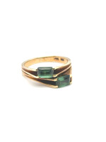 Vintage & Occasion 14k geelgouden ring met groene baguette geslepen stenen – maat 17