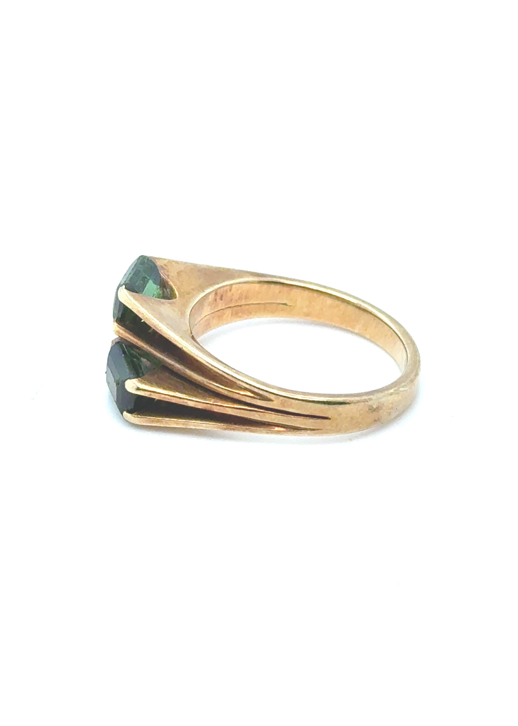 Vintage & Occasion 14k geelgouden ring met groene baguette geslepen stenen – maat 17