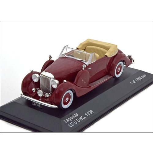 WhiteBox Lagonda LG6 Drophead Coupe 1938 donkerrood - Modelauto 1:43 WhiteBox Lagonda LG6 Drophead Coupe 1938 donkerrood - Modelauto 1:43