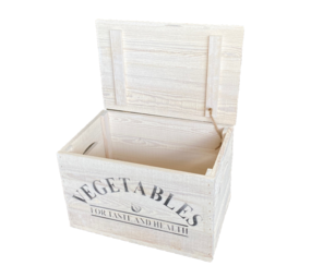 Mullrose Houten kist in Wit met opdruk vegetables 45x30x30cm Mullrose Houten kist in Wit met opdruk vegetables 45x30x30cm