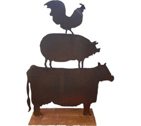 Mullrose Rusty rooster, pig, cow on pedestal Mullrose Rusty rooster, pig, cow on pedestal