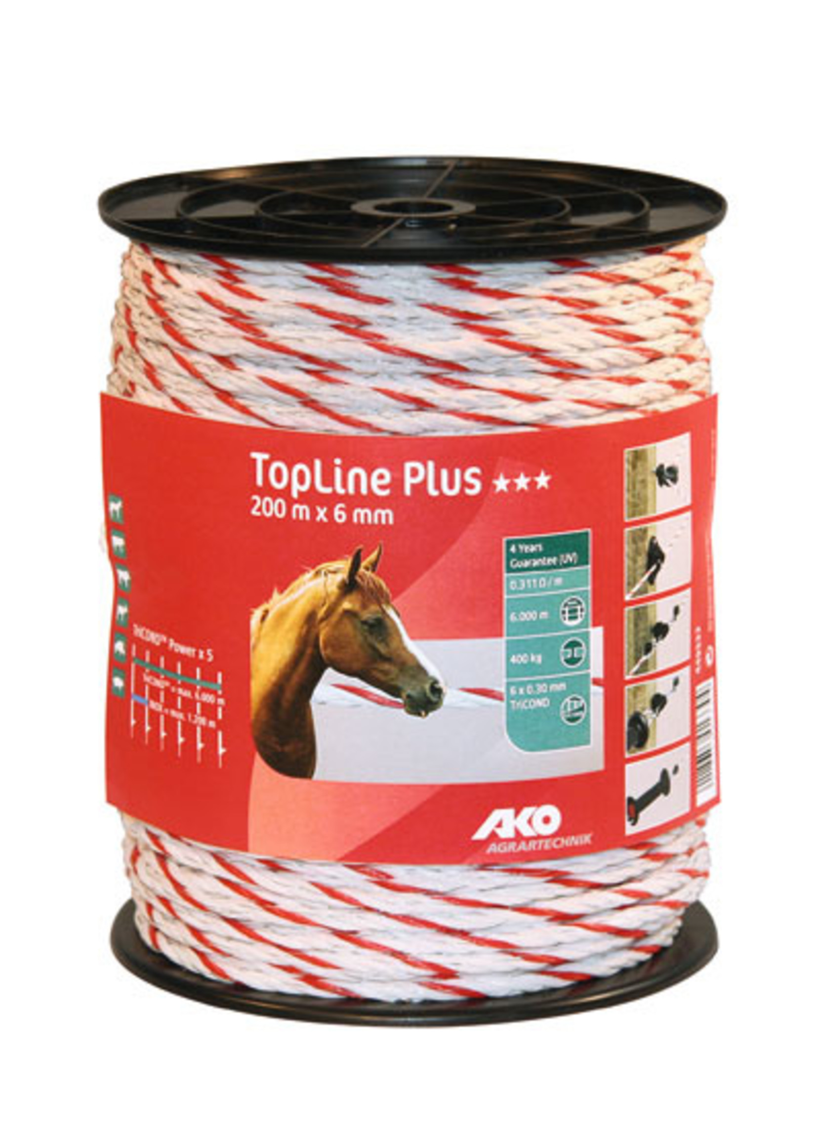 AKO Afrastering AKO TopLine Plus schrikkoord wit/rood 6mm-200 & 400m TriCOND