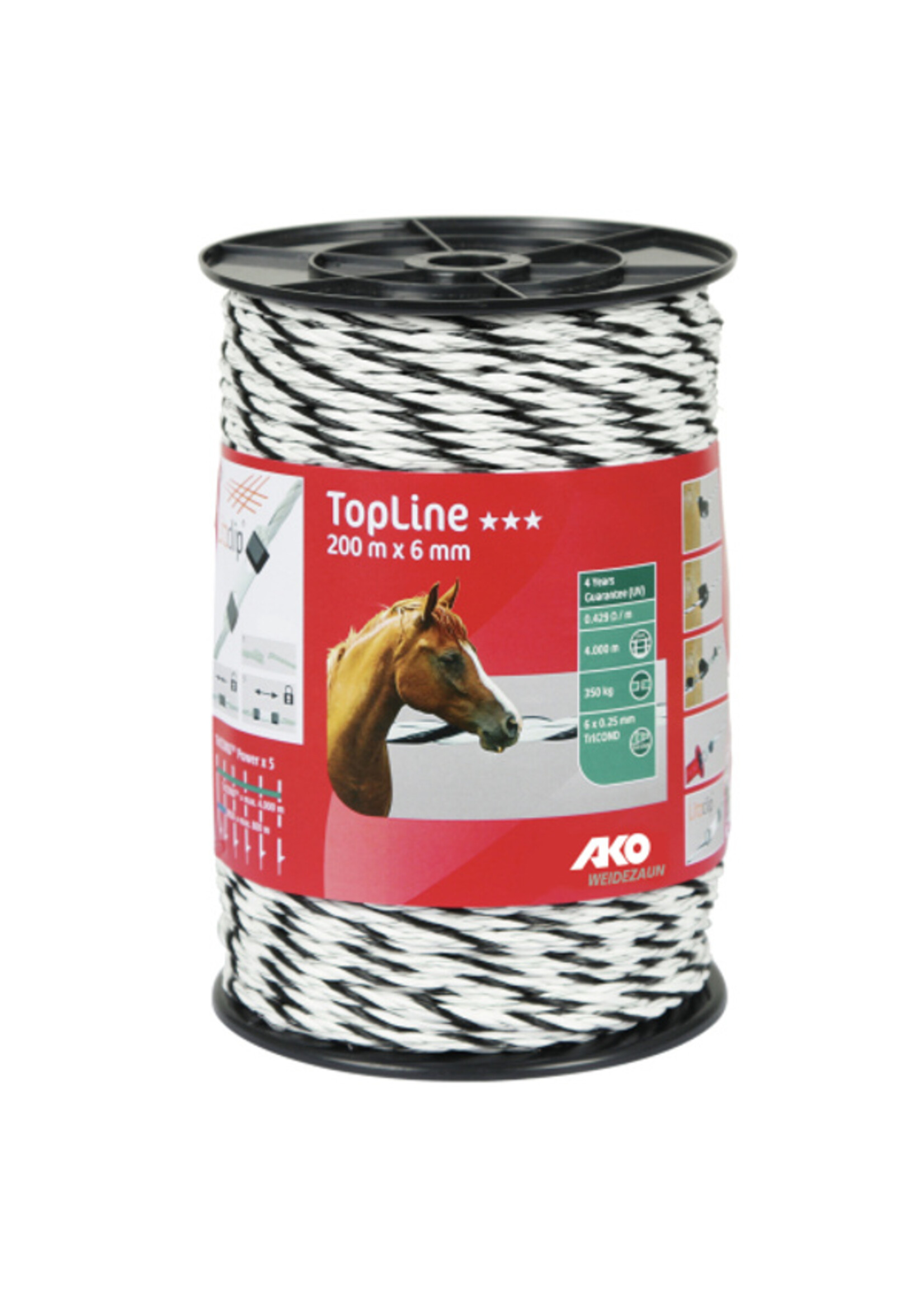 AKO Afrastering AKO TopLine schrikkoord wit/zwart 6mm-200m TriCOND 0.25mm