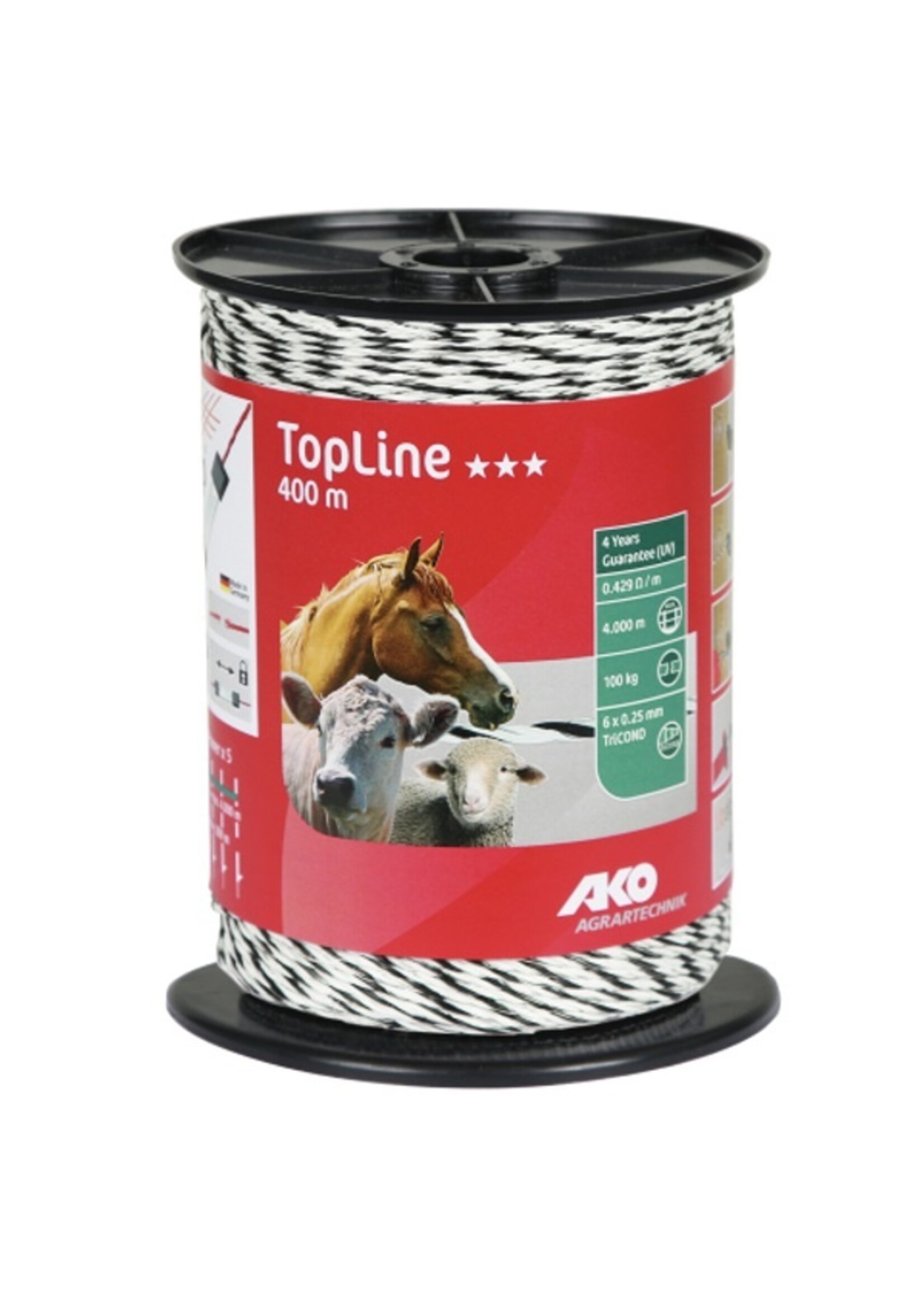 AKO Afrastering AKO TopLine schrikdraad wit/zwart 6x0.25 TriCOND, 400m