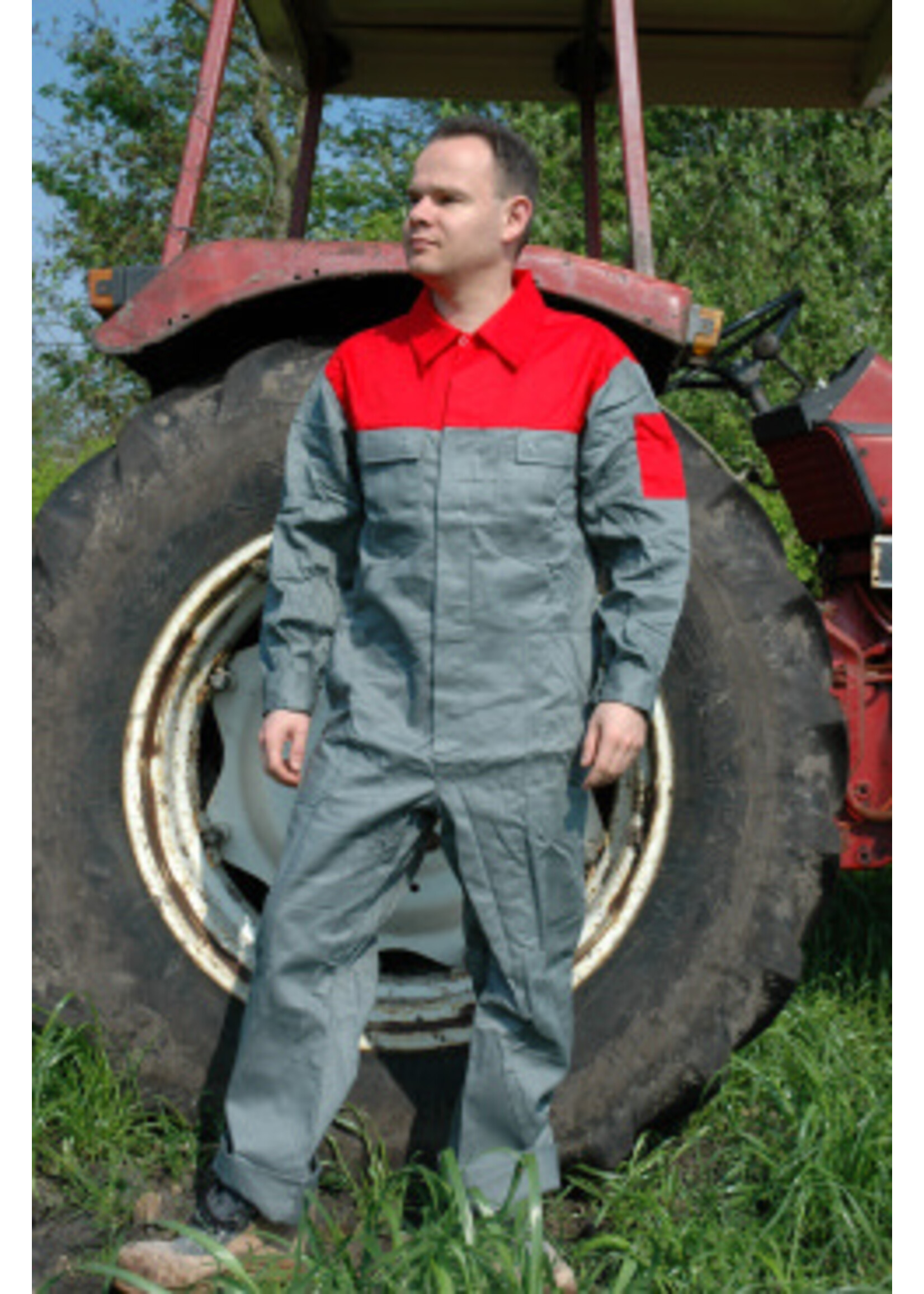 Lucon Overall katoen grijs/rood