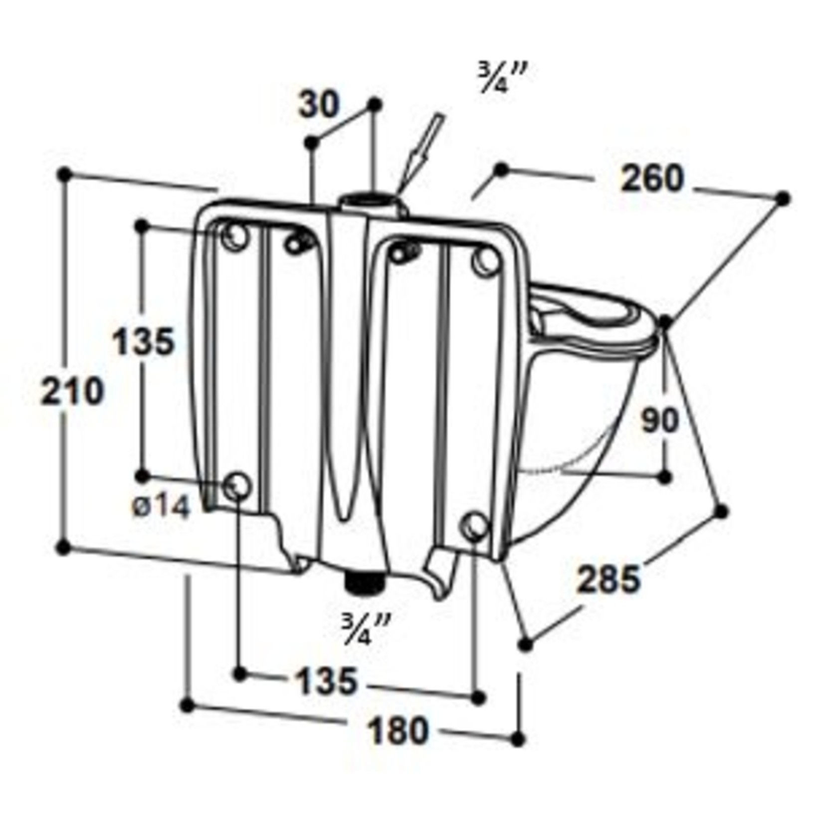 Suevia Drinkbak model 46 verwarmbaar inox 3/4"