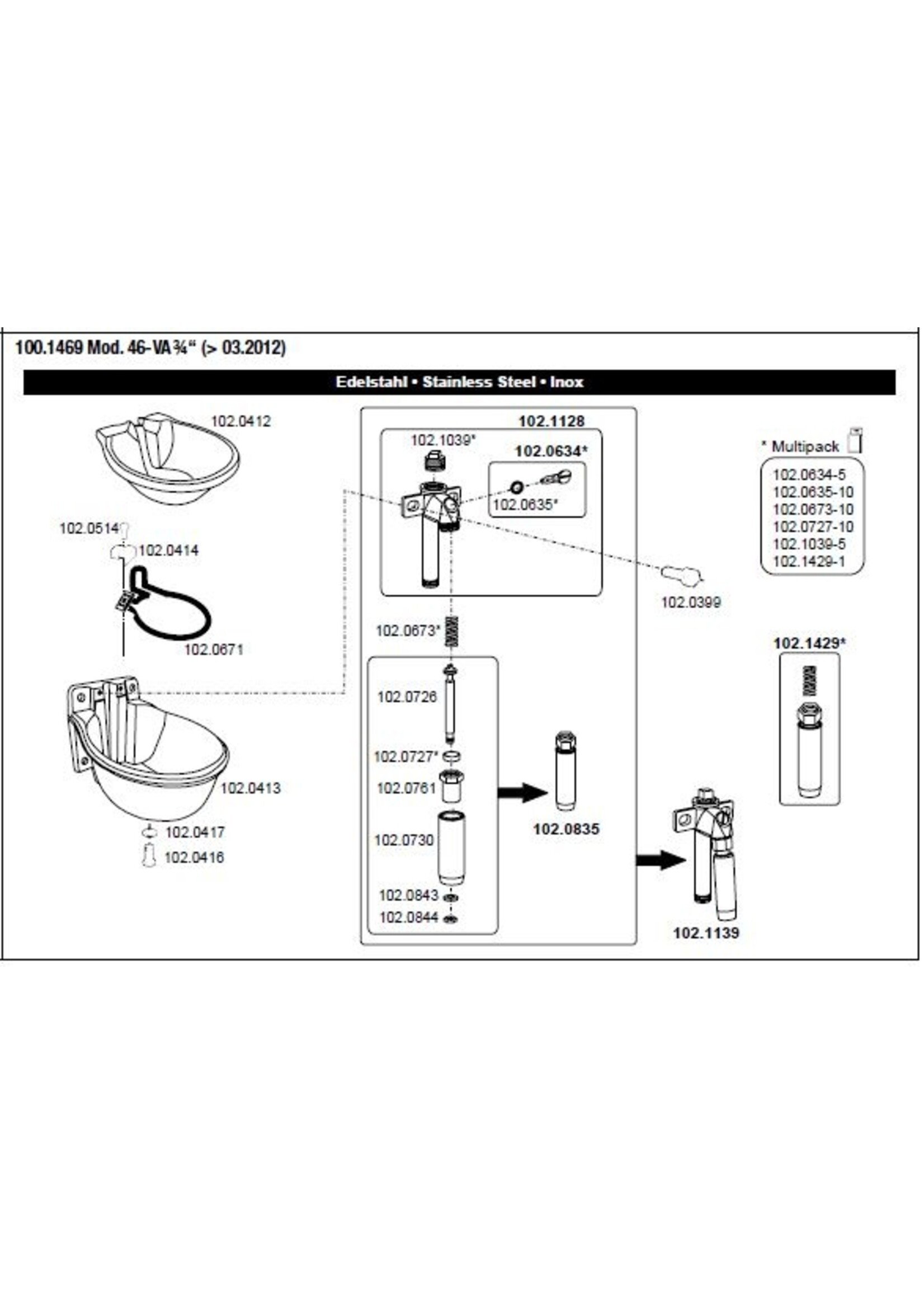 Suevia Drinkbak model 46 verwarmbaar inox 3/4"