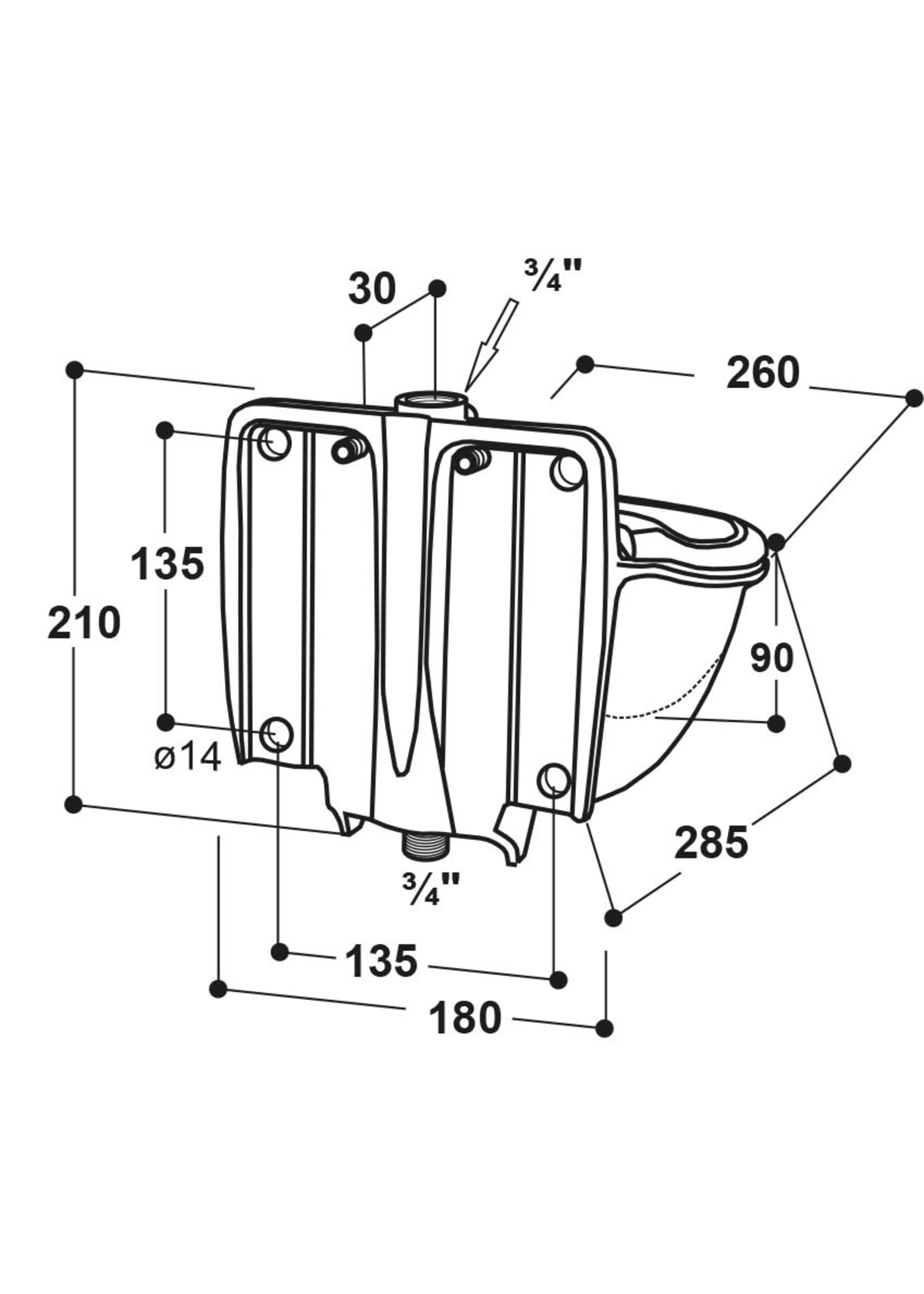 Suevia Verwarmbare Drinkbak Model 46 met messing-ventiel 3/4"