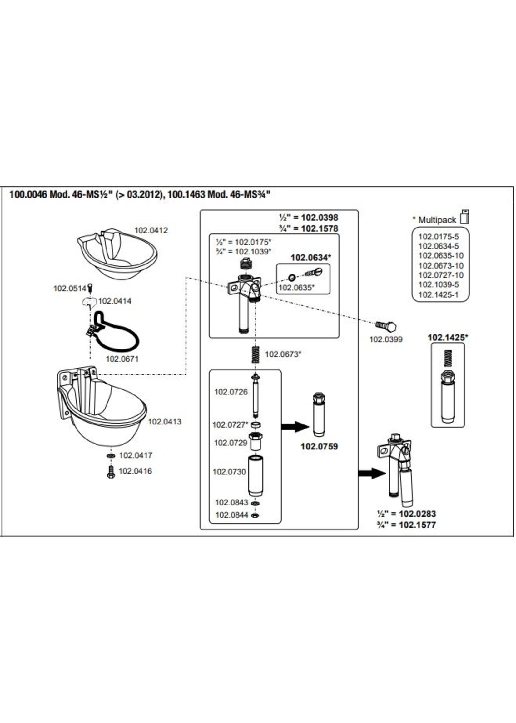 Suevia Verwarmbare Drinkbak Model 46 met messing-ventiel 3/4"