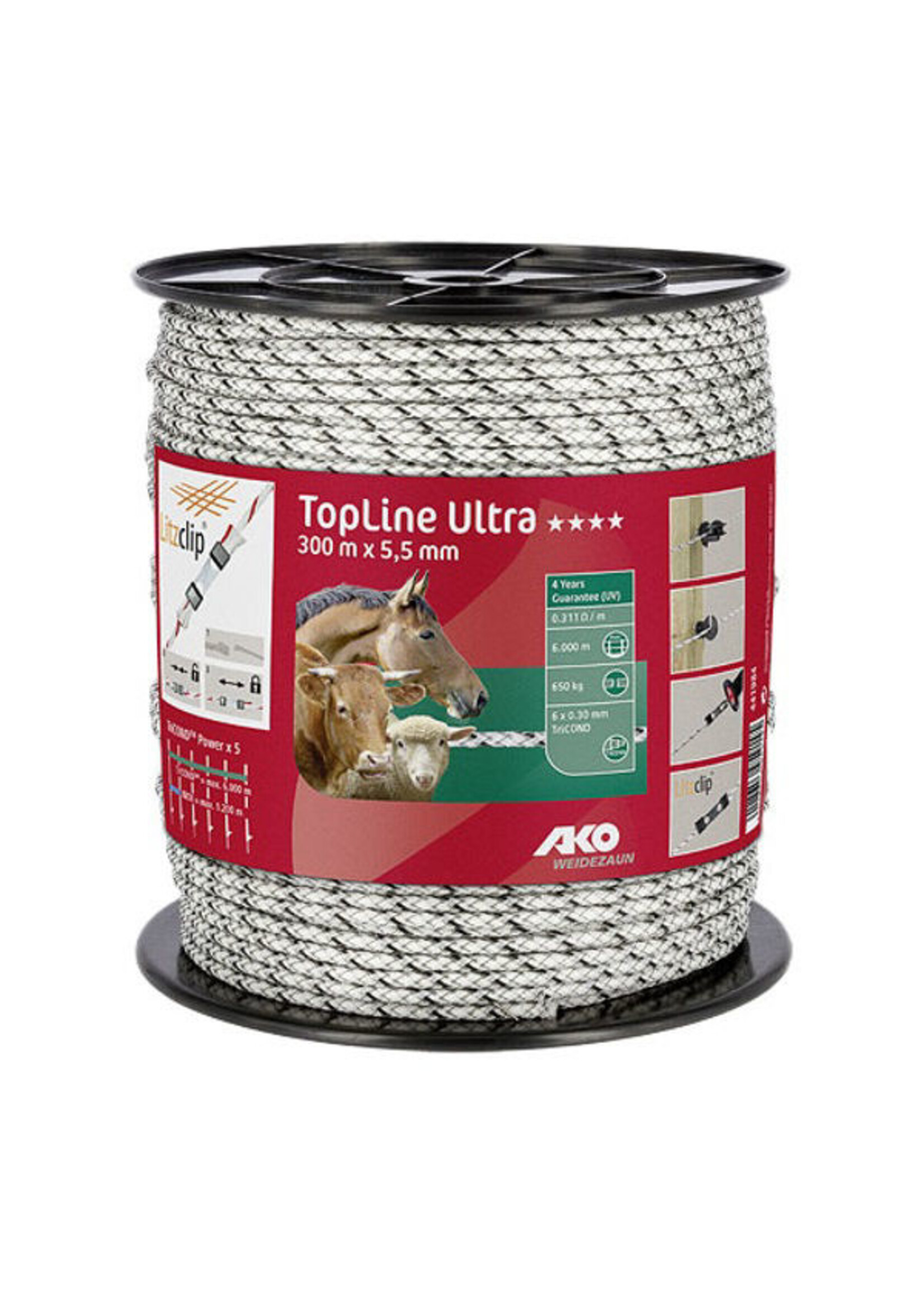 AKO Afrastering AKO TopLine Ultra schrikkoord wit/zwart 5.5mm-300m