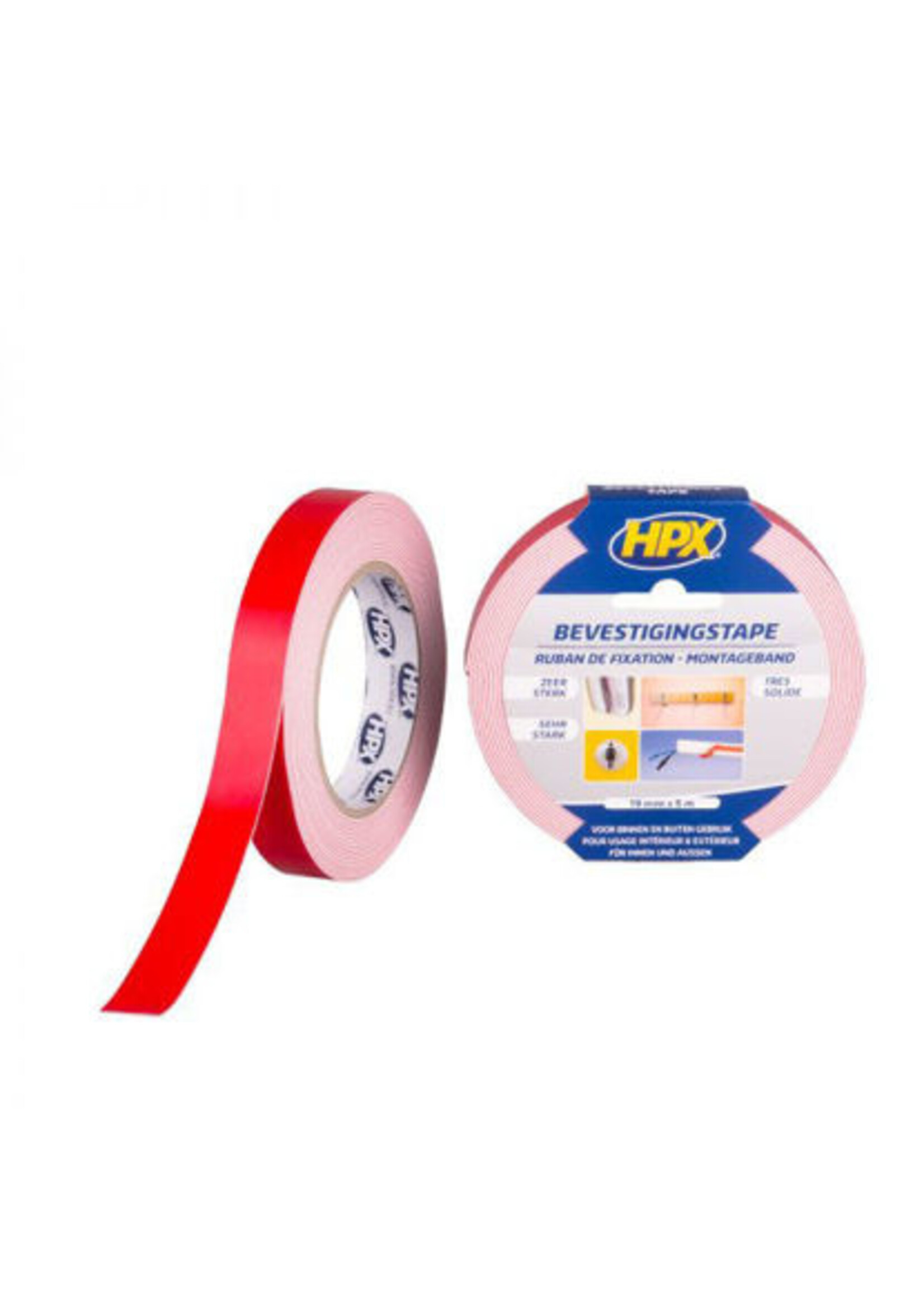 Dubbelzijdig montageplakband WIT 19mm x 5m.