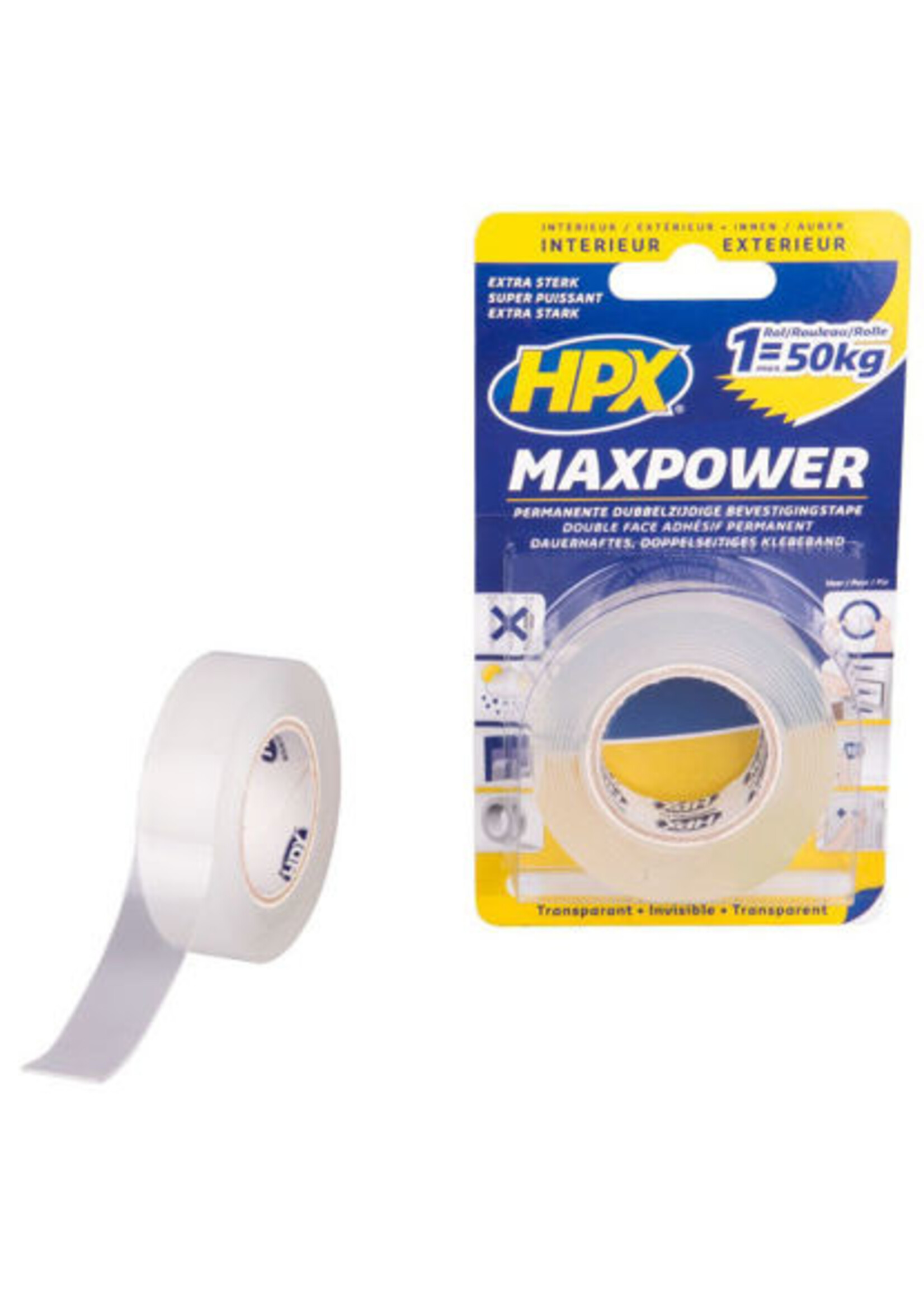 Dubbelzijdig plakband MaxPower TRANSPARANT 19mm x 2m.
